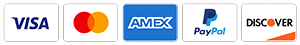 Visa, Mastercard, American Express, PayPal and Discover accepted